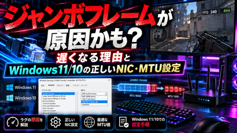 ジャンボフレームが原因かも？｜遅くなる理由とWindows11/10の正しいNIC・MTU設定